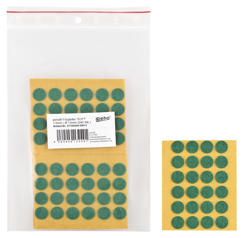Filzgleiter selbstkl. SOFT - 1,0 mm stark, grün | Ø 13 mm (240 Stk.)