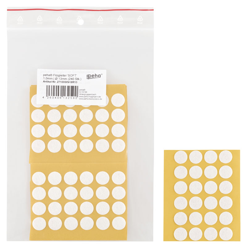 Filzgleiter selbstkl. SOFT - 1,0 mm stark, weiß | Ø 13 mm (240 Stk.)