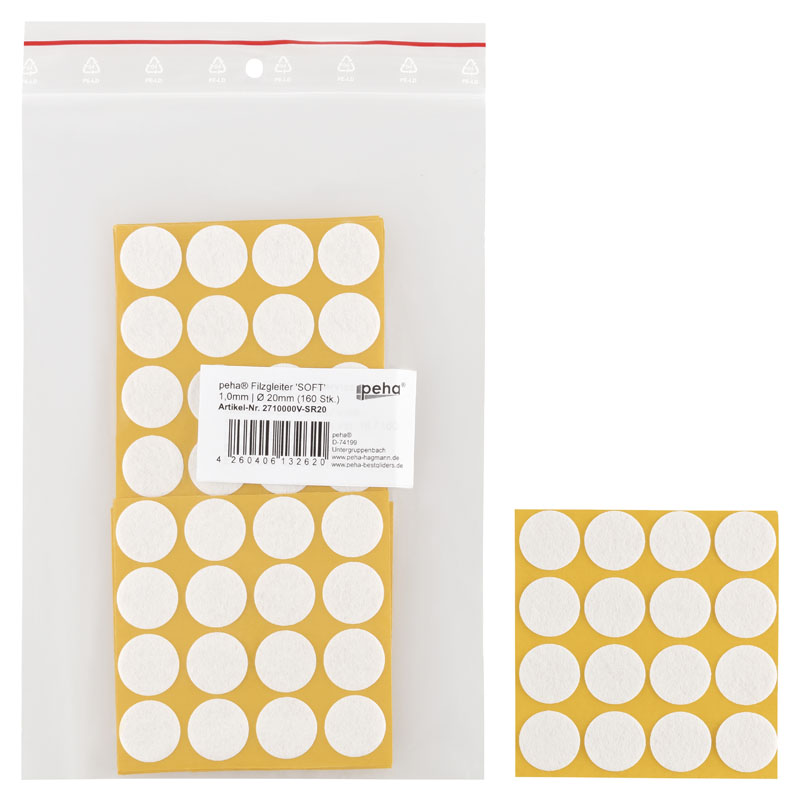 [2710000V-SR20] Filzgleiter selbstkl. SOFT - 1,0 mm stark, weiß | Ø 20 mm (160 Stk.)