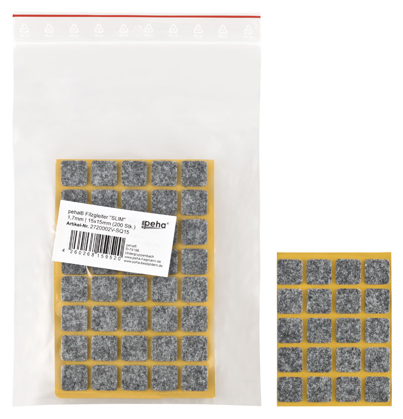 [2720002V-SQ15] Filzgleiter sk SLIM-1,7 mm, grau, quadr. | 15 x 15 mm (200 Stk.)