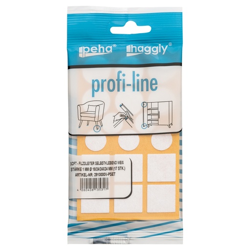 [2910000V-PSET] peha profi-line Soft-Filzgleiter selbstkl. 1.0 mm versch. Größen | weiß (17 Stk.)