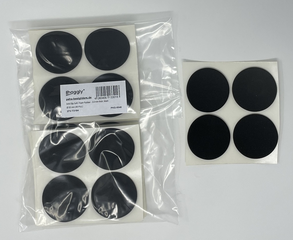 Anti-Rutsch-Pads a. Moosgummi, schwarz | Ø 50 mm | Stärke: 3 mm (40 Stk.)