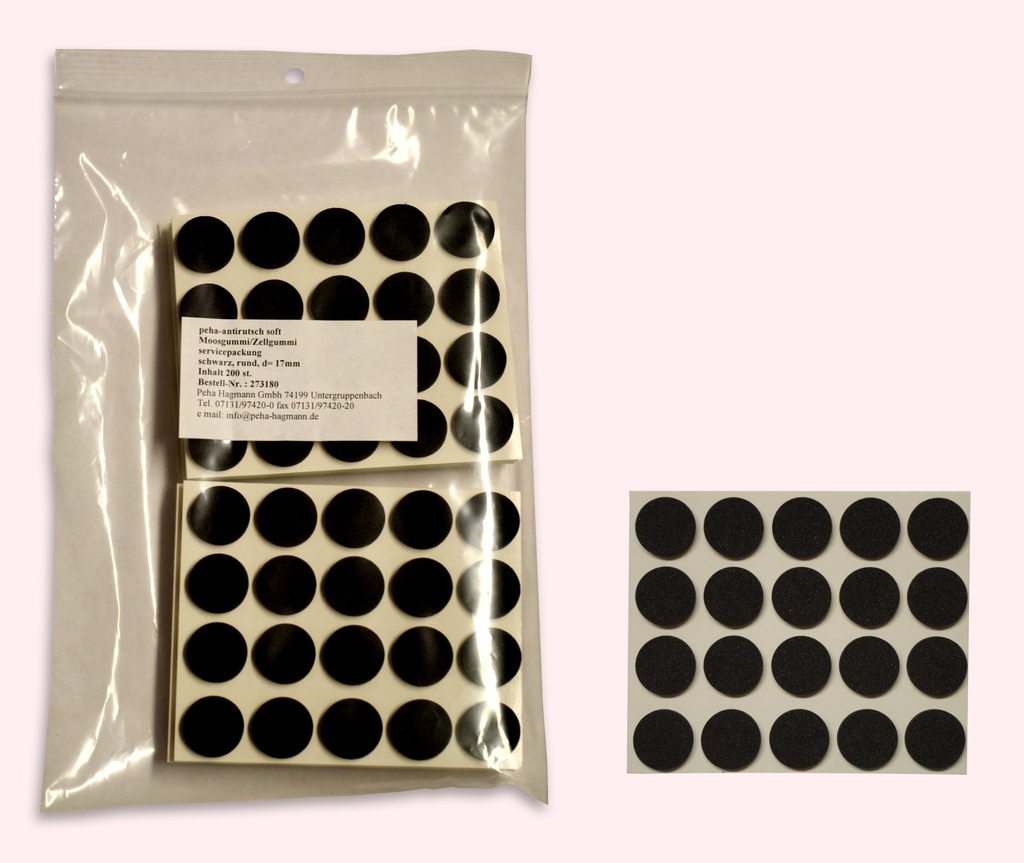 Anti-Rutsch-Pads a. Moosgummi, schwarz | Ø 17 mm | Stärke: 3 mm (200 Stk.)