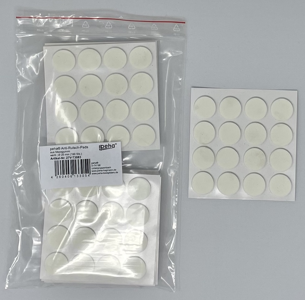 Anti-Rutsch-Pads a. Moosgummi, weiß | Ø 20 mm | Stärke: 3 mm (160 Stk.)