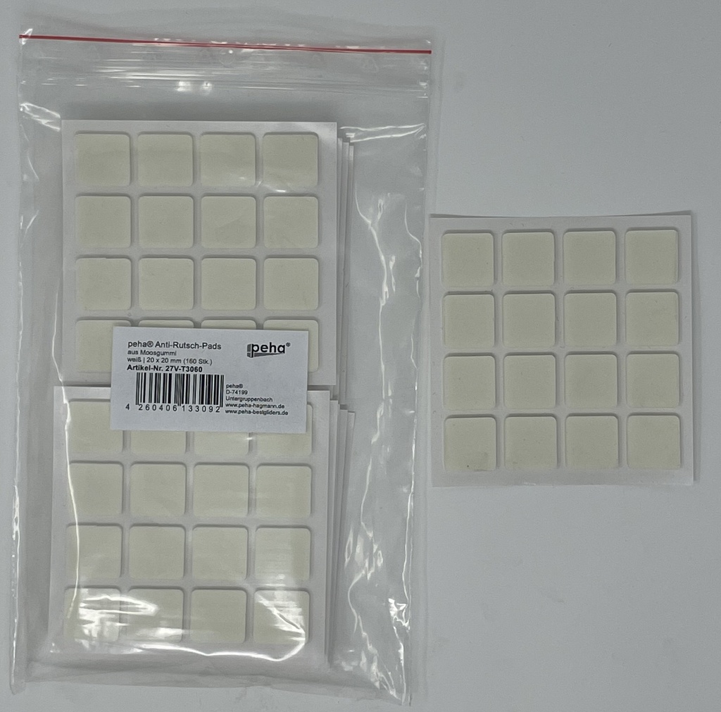 [27V-T3060] Anti-Rutsch-Pads a. Moosgummi, weiß | 20 x 20 mm | Stärke: 3 mm (160 Stk.)
