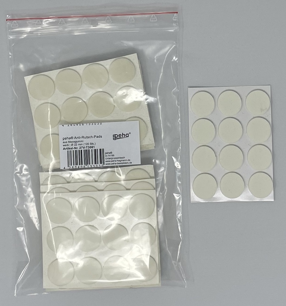 Anti-Rutsch-Pads a. Moosgummi, weiß | Ø 22 mm | Stärke: 3 mm (120 Stk.)