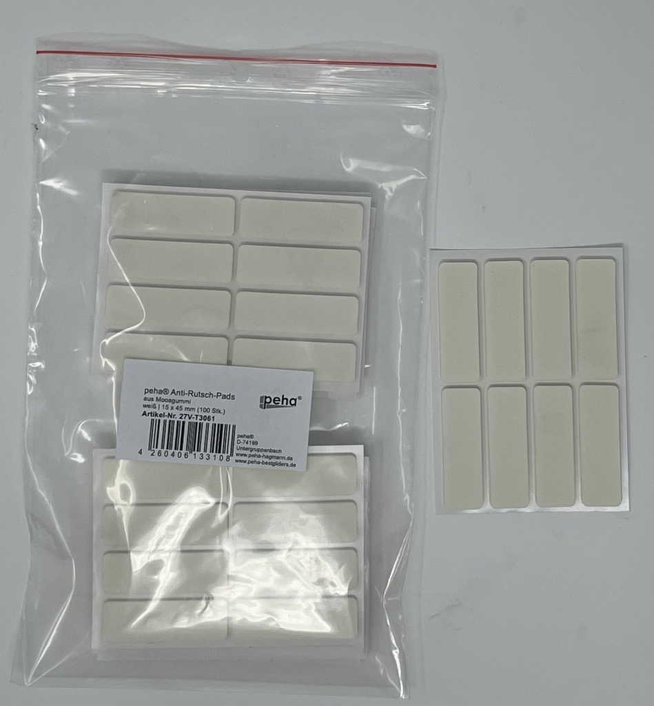Anti-Rutsch-Pads a. Moosgummi, weiß | 15 x 45 mm | Stärke: 3 mm (100 Stk.)