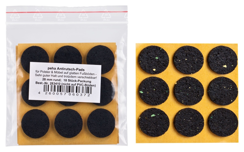 [28V-T3410S2] Antirutsch-Pads, selbstklebend, schwarz | Ø 28 mm | Stärke: 3 mm (18 Stk.)