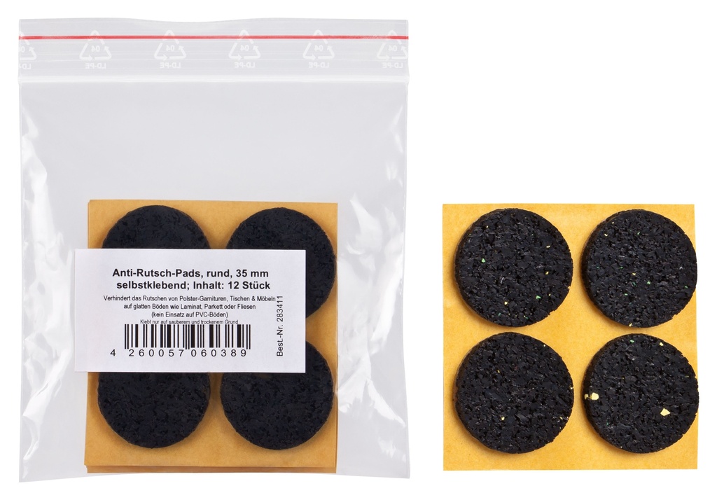 [28V-T3411S3] Antirutsch-Pads, selbstklebend, schwarz | Ø 35 mm | Stärke: 3 mm (12 Stk.)