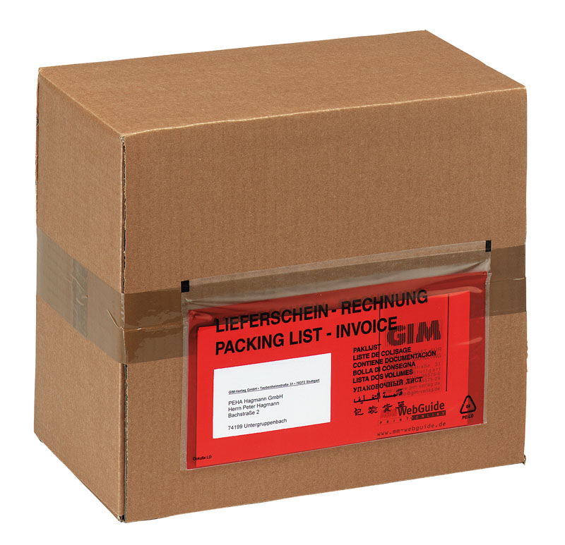 Begleitpapiertaschen aus 50my LDPE (250 Stk.) | DIN lang | 'Lieferschein/Rechnung'