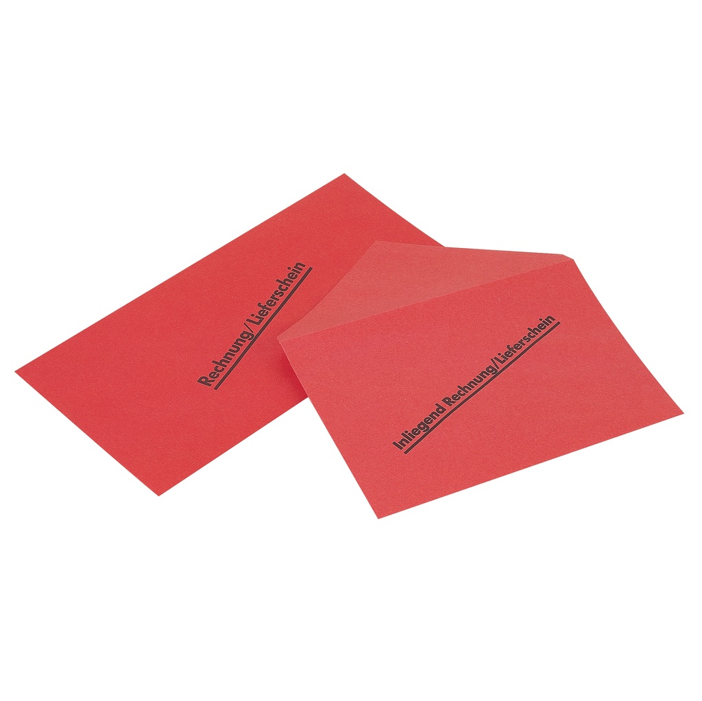 Briefhüllen rot mit Aufdruck (1000 Stk.) | DIN lang (110x220 mm) 'Rechnung/Lieferschein'