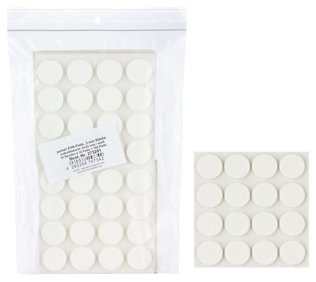 EVA-Pads, selbstklebend, weiß | Ø 22 mm | Stärke: 3 mm (160 Stk.)