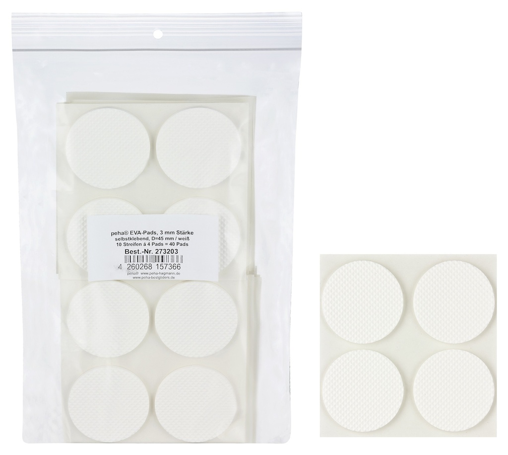 EVA-Pads, selbstklebend, weiß | Ø 45 mm | Stärke: 3 mm (40 Stk.)