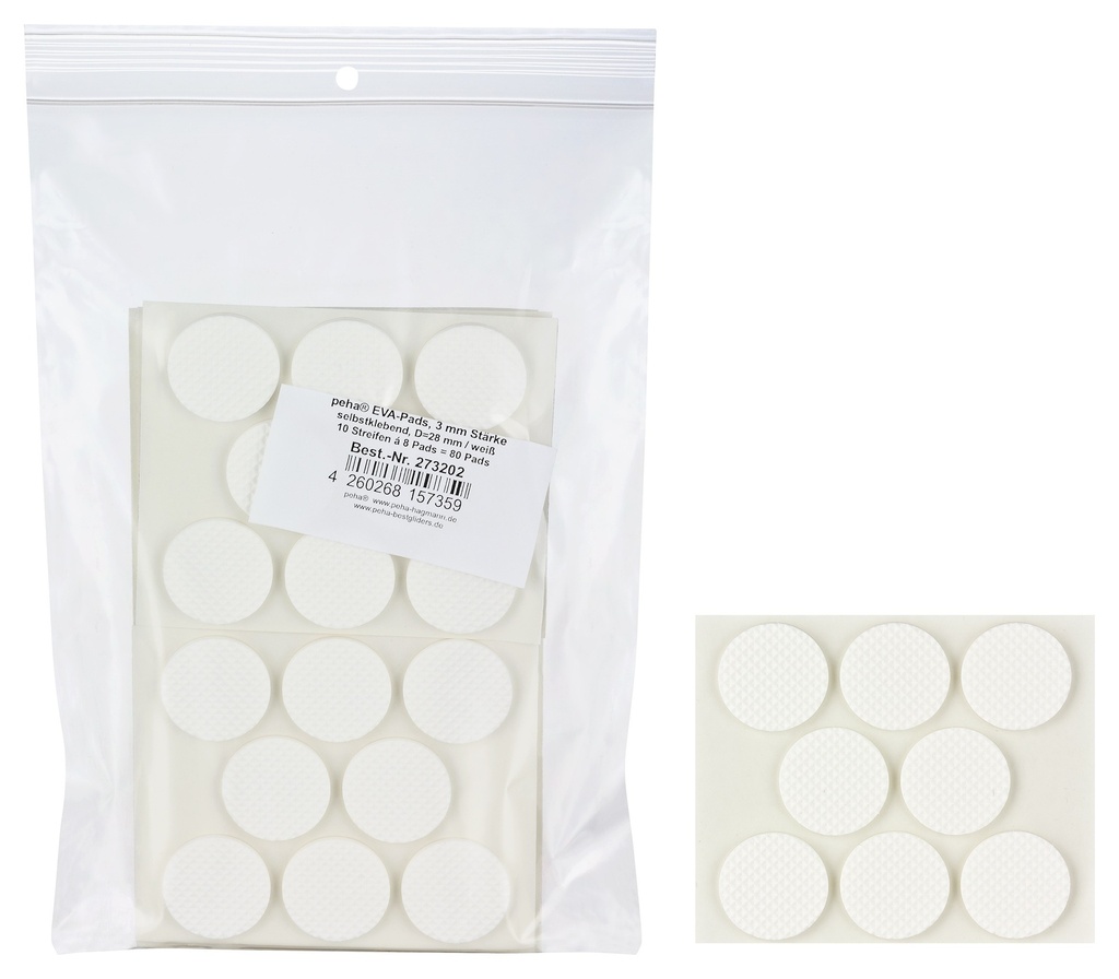 [2732V-T02S1] EVA-Pads, selbstklebend, weiß | Ø 28 mm | Stärke: 3 mm (80 Stk.)