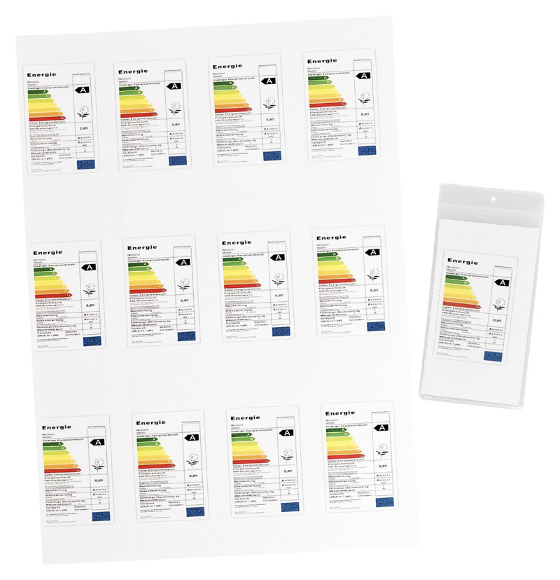 Einschieb-Karton f. Energielabel-Schutzhüllen | auf DIN A 4 Bogen, perforiert auf  (52*98 mm)