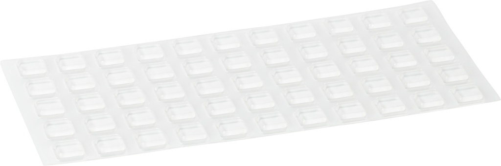 Elastikpuffer - quadratisch, transparent | 10x10mm | Höhe: 2,5mm (55 Stk./Streifen)