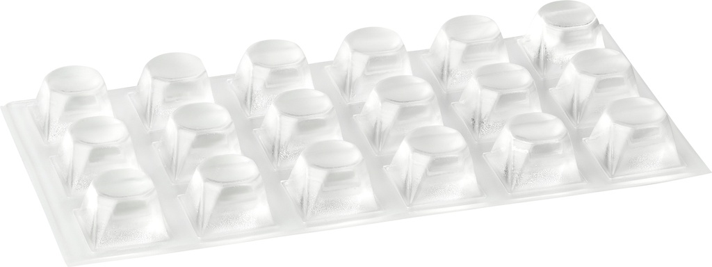 Elastikpuffer - quadratisch, transparent | 20,5x20,5mm | Höhe: 13,2mm (18 Stk./Streifen)