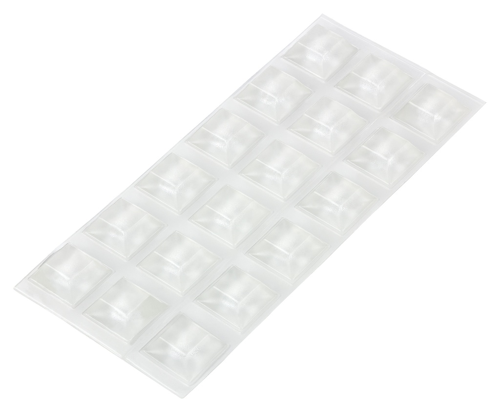 [285075TR-Q20] Elastikpuffer - quadratisch, transparent | 20,5x20,5mm | Höhe: 7,5mm (18 Stk./Streifen)