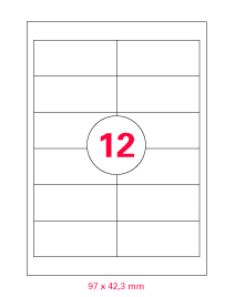 Etiketten Einzelblatt DIN A4, weiß (100 Blatt) | 97 x 42,3 mm | 12 Etik./Blatt