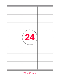 Etiketten Einzelblatt DIN A4, weiß (100 Blatt) | 70 x 36 mm | 24 Etik./Blatt