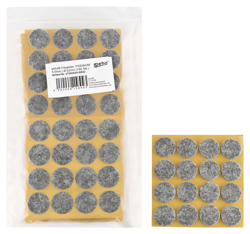 Filzgleiter selbstkl. PREMIUM - 5,0 mm stark, grau | Ø 17 mm (200 Stk.)
