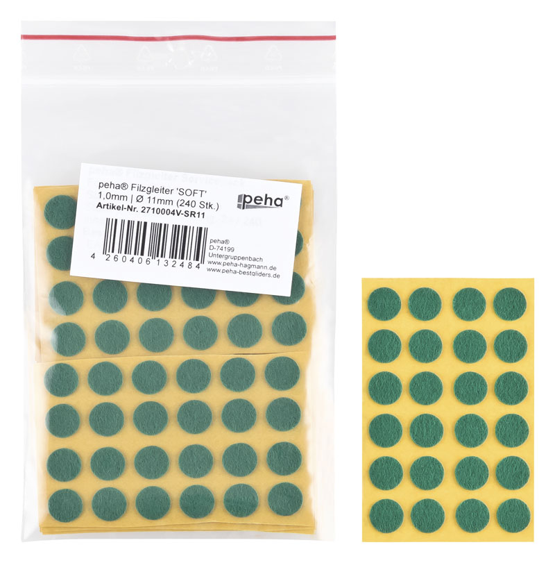 Filzgleiter selbstkl. SOFT - 1,0 mm stark, grün | Ø 11 mm (240 Stk.)