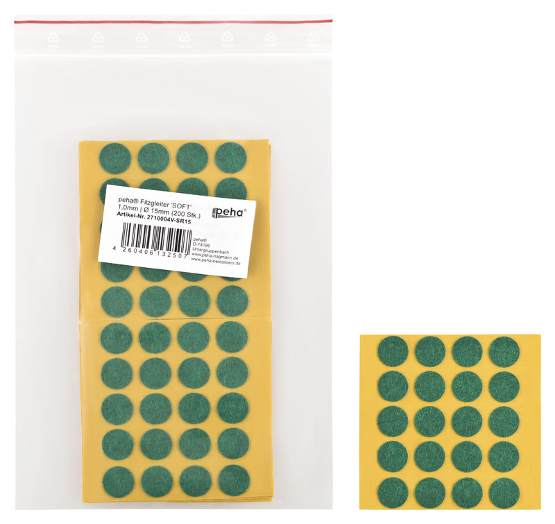 Filzgleiter selbstkl. SOFT - 1,0 mm stark, grün | Ø 15 mm (200 Stk.)