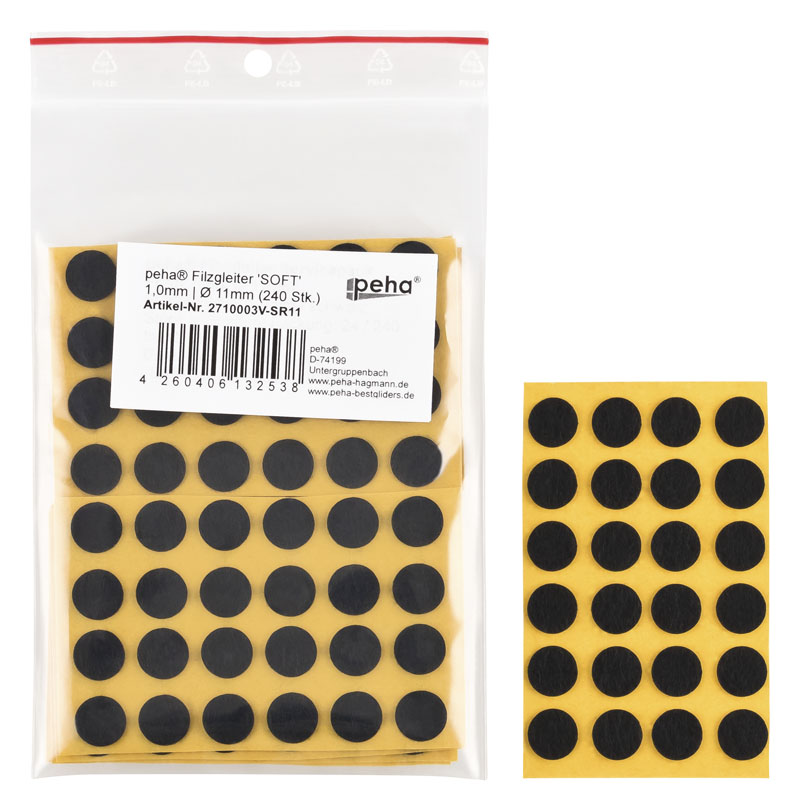 [2710003V-SR11] Filzgleiter selbstkl. SOFT - 1,0 mm stark, schwarz | Ø 11 mm (240 Stk.)