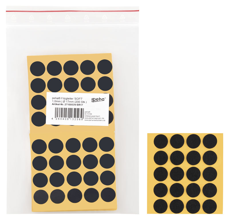 [2710003V-SR17] Filzgleiter selbstkl. SOFT - 1,0 mm stark, schwarz | Ø 17 mm (200 Stk.)