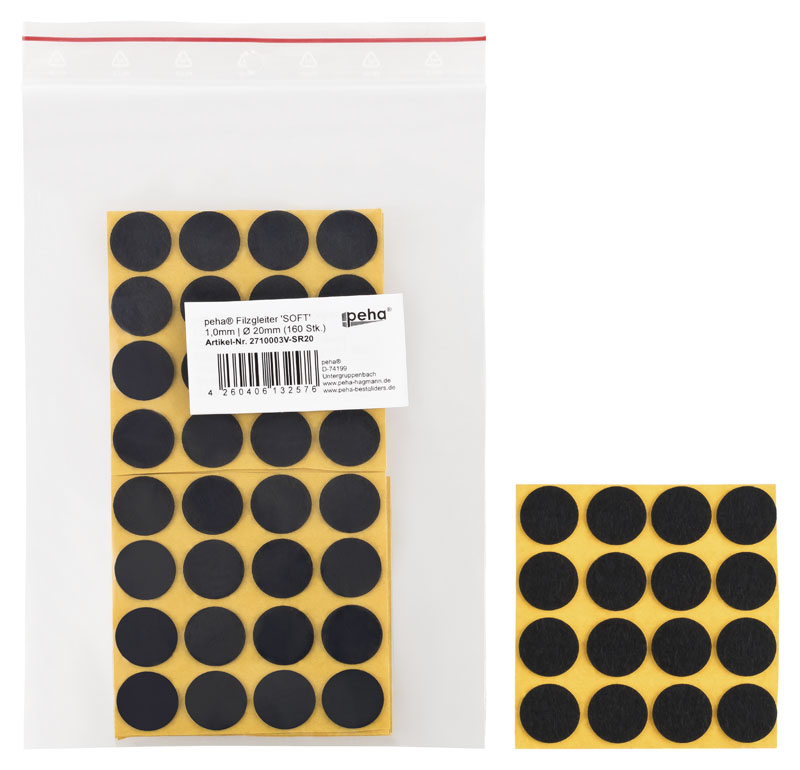[2710003V-SR20] Filzgleiter selbstkl. SOFT - 1,0 mm stark, schwarz | Ø 20 mm (160 Stk.)
