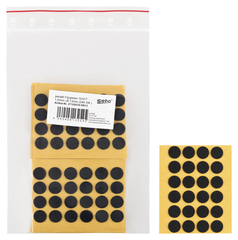 Filzgleiter selbstkl. SOFT - 1,0 mm stark, schwarz | Ø 13 mm (240 Stk.)