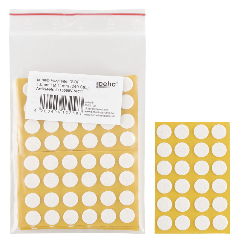 [2710000V-SR11] Filzgleiter selbstkl. SOFT - 1,0 mm stark, weiß | Ø 11 mm (240 Stk.)