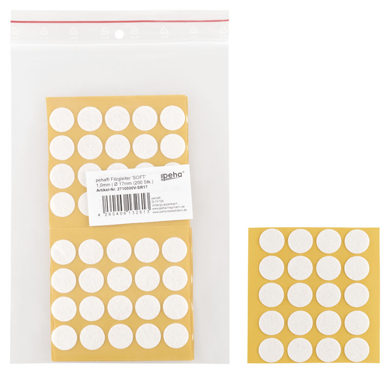Filzgleiter selbstkl. SOFT - 1,0 mm stark, weiß | Ø 17 mm (200 Stk.)