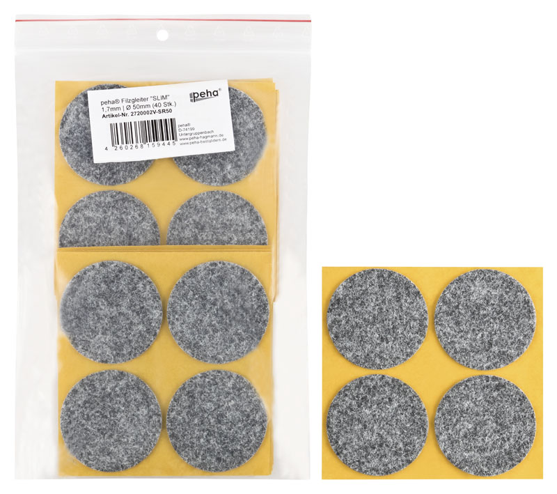 Filzgleiter sk SLIM - 1,7 mm, rund, grau | Ø 50 mm (40 Stk.)