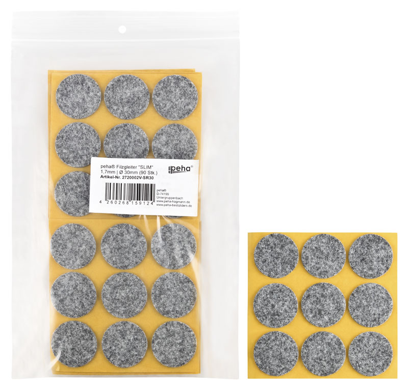 Filzgleiter sk SLIM - 1,7 mm, rund, grau | Ø 30 mm (90 Stk.)