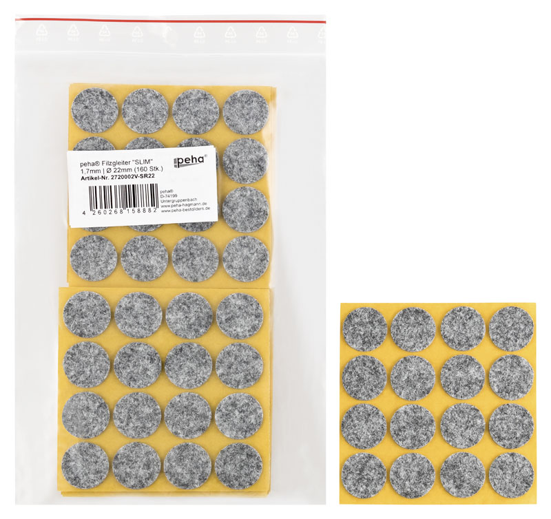 Filzgleiter sk SLIM - 1,7 mm, rund, grau | Ø 22 mm (160 Stk.)
