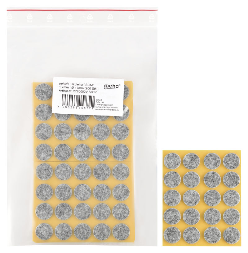 Filzgleiter sk SLIM - 1,7 mm, rund, grau | Ø 17 mm (200 Stk.)