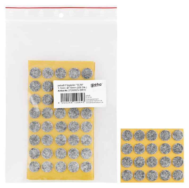 Filzgleiter sk SLIM - 1,7 mm, rund, grau | Ø 15 mm (200 Stk.)
