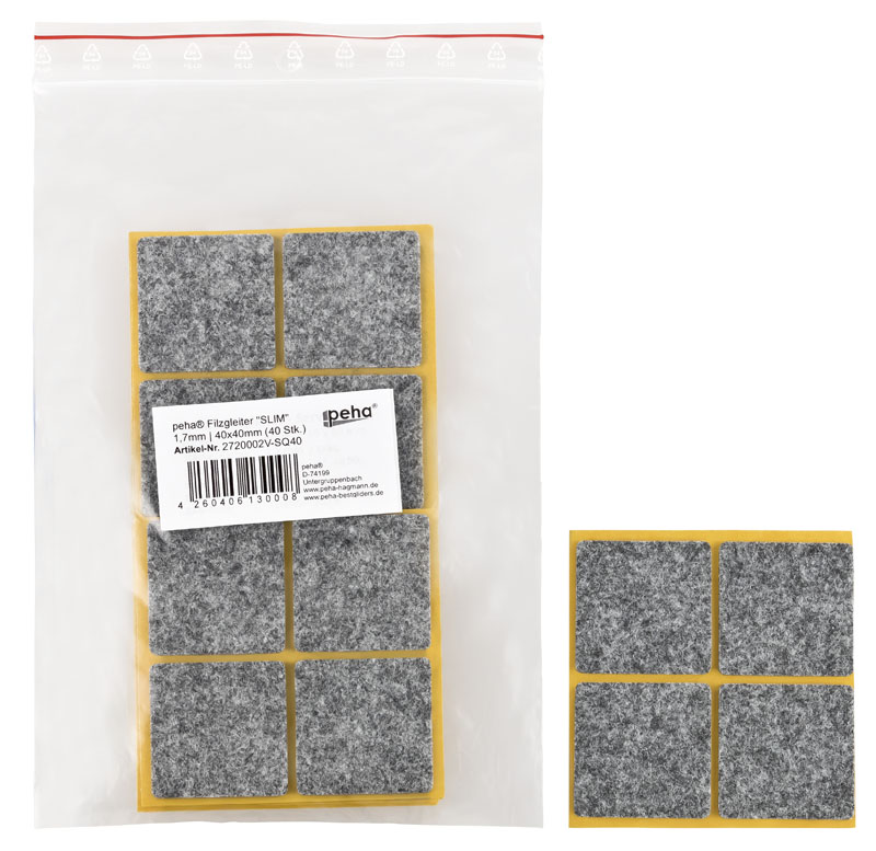 [2720002V-SQ40] Filzgleiter sk SLIM-1,7 mm, grau, quadr. | 40 x 40 mm (40 Stk.)