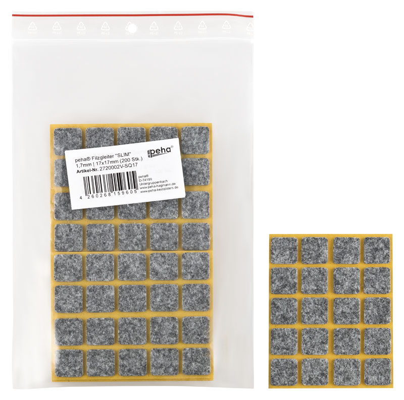 Filzgleiter sk SLIM-1,7 mm, grau, quadr. | 17 x 17 mm (200 Stk.)