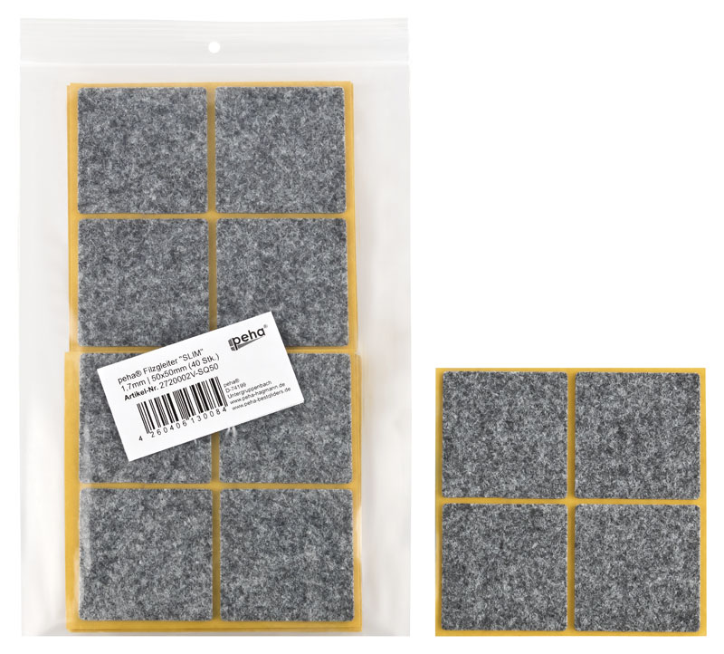 [2720002V-SQ50] Filzgleiter sk SLIM-1,7 mm, grau, quadr. | 50 x 50 mm (40 Stk.)