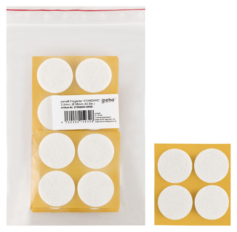 Filzgleiter sk STANDARD- 3,0 mm, weiß, rund | Ø 38 mm (40 Stk.)