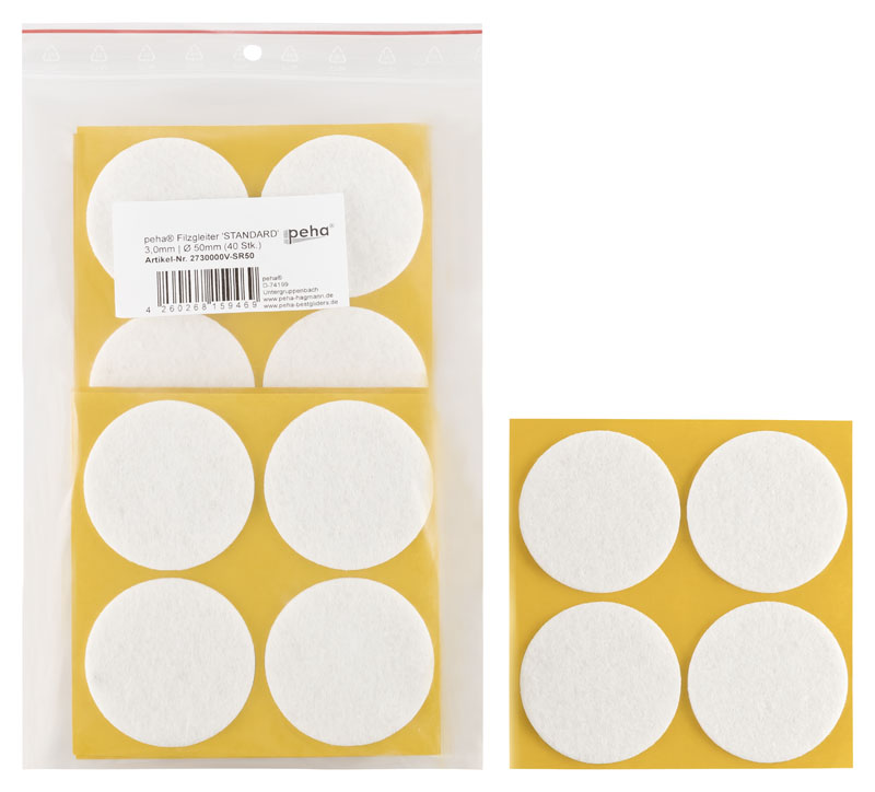 Filzgleiter sk STANDARD- 3,0 mm, weiß, rund | Ø 50 mm (40 Stk.)