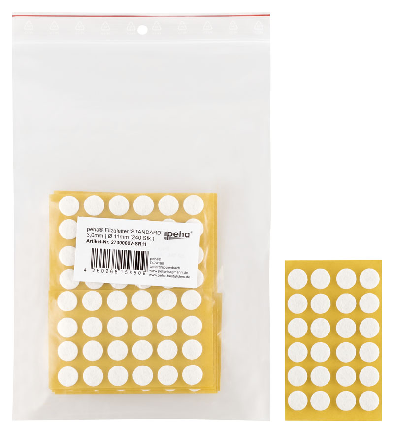 Filzgleiter sk STANDARD- 3,0 mm, weiß, rund | Ø 11 mm (240 Stk.)