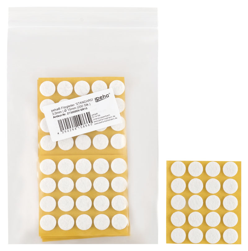 Filzgleiter sk STANDARD- 3,0 mm, weiß, rund | Ø 15 mm (200 Stk.)