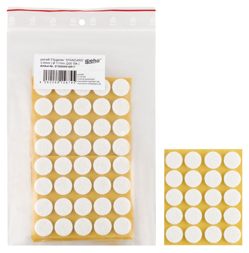 Filzgleiter sk STANDARD- 3,0 mm, weiß, rund | Ø 17 mm (200 Stk.)