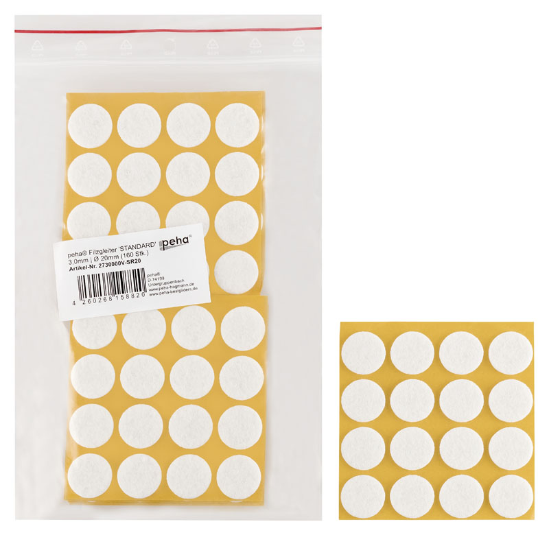 Filzgleiter sk STANDARD- 3,0 mm, weiß, rund | Ø 22 mm (160 Stk.)