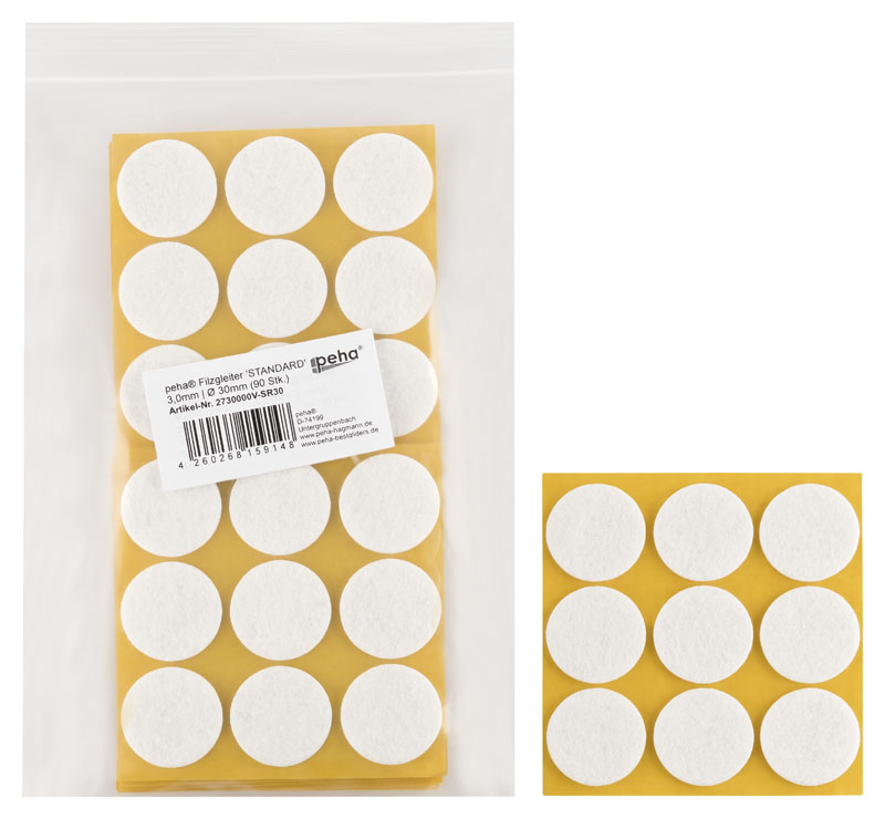 Filzgleiter sk STANDARD- 3,0 mm, weiß, rund | Ø 30 mm (90 Stk.)