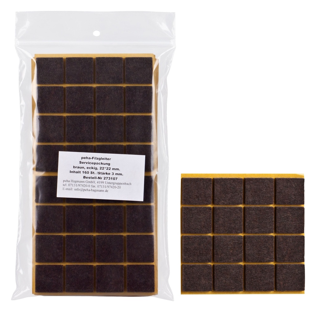 Filzgleiter sk STANDARD-3,0 mm, braun | 22 x 22 mm (160 Stk.)