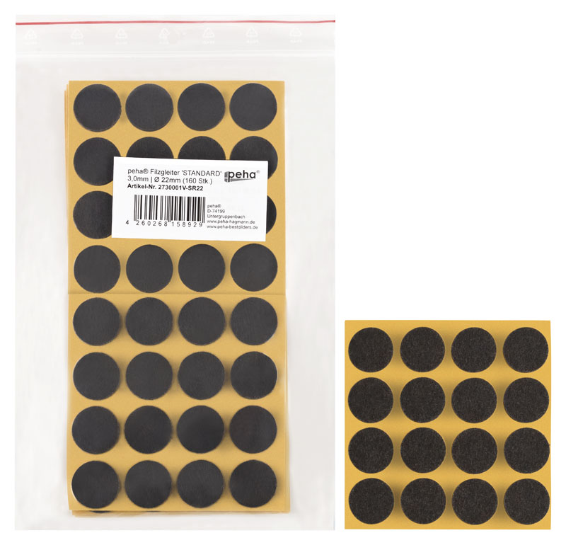 Filzgleiter sk STANDARD-3,0 mm, braun, rund | Ø 22 mm (160 Stk.)